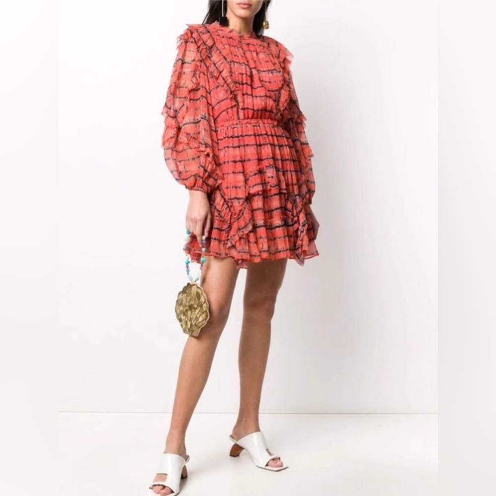 Ulla Johnson Vibrant Coral Long Sleeve Dress Silk New